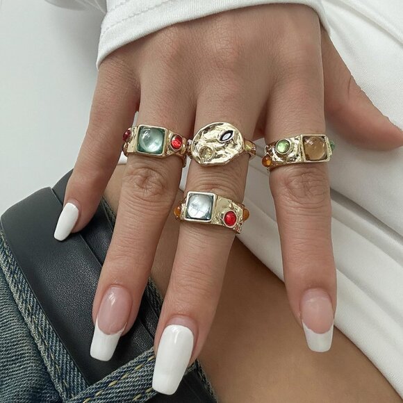 Chunky Rings for Women Adjustable Stackable Rings for Women Thick Ring Trendy St - Picture 8 of 8